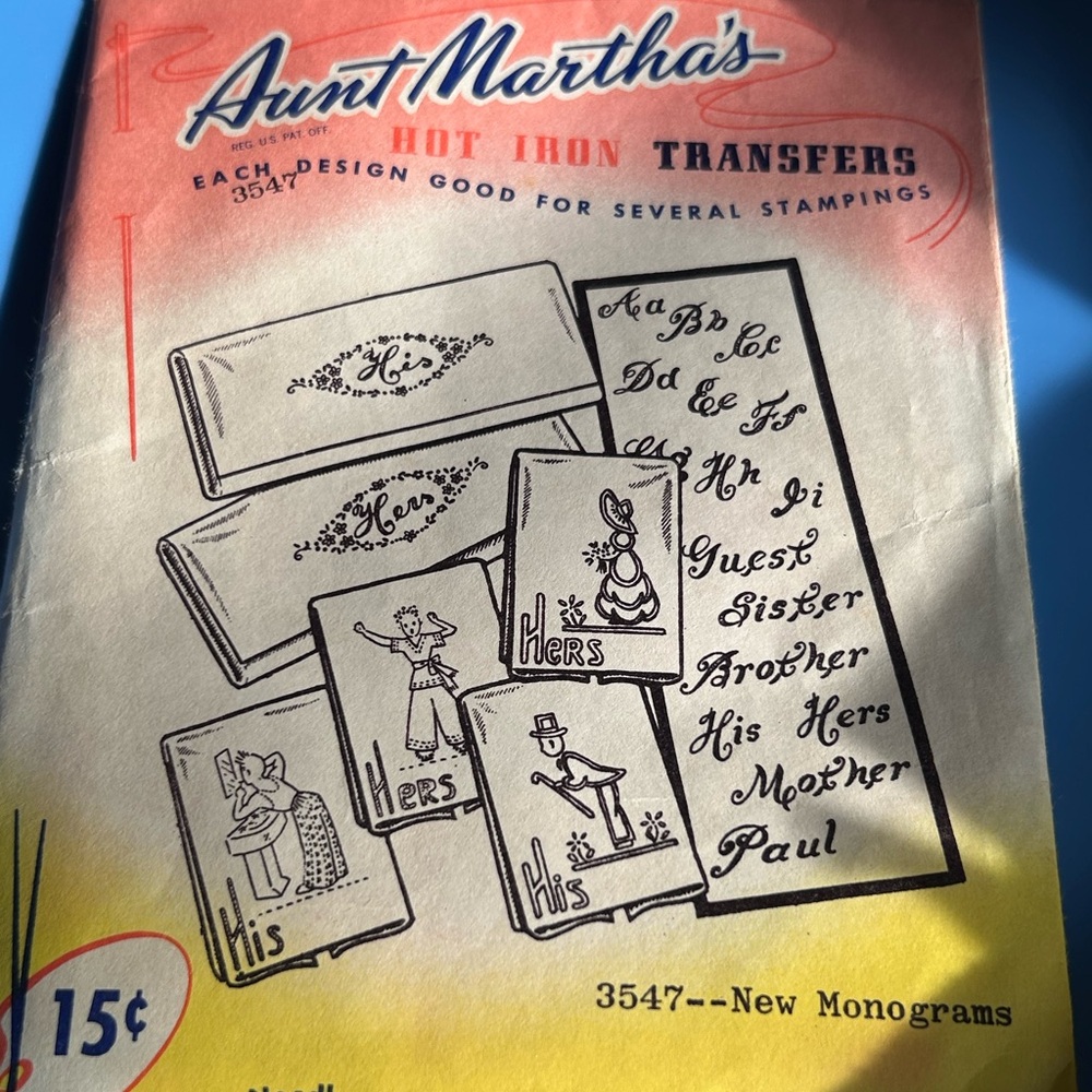 Vintage Aunt Martha’s Hot Iron Transfers. 3547-New Monograms